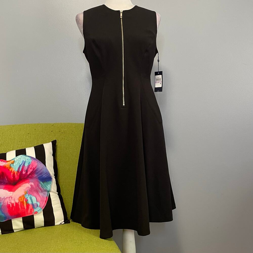 Tommy Hilfiger Black Zipper Front Fit and Flare Dress NEW 6 Cocktail Work